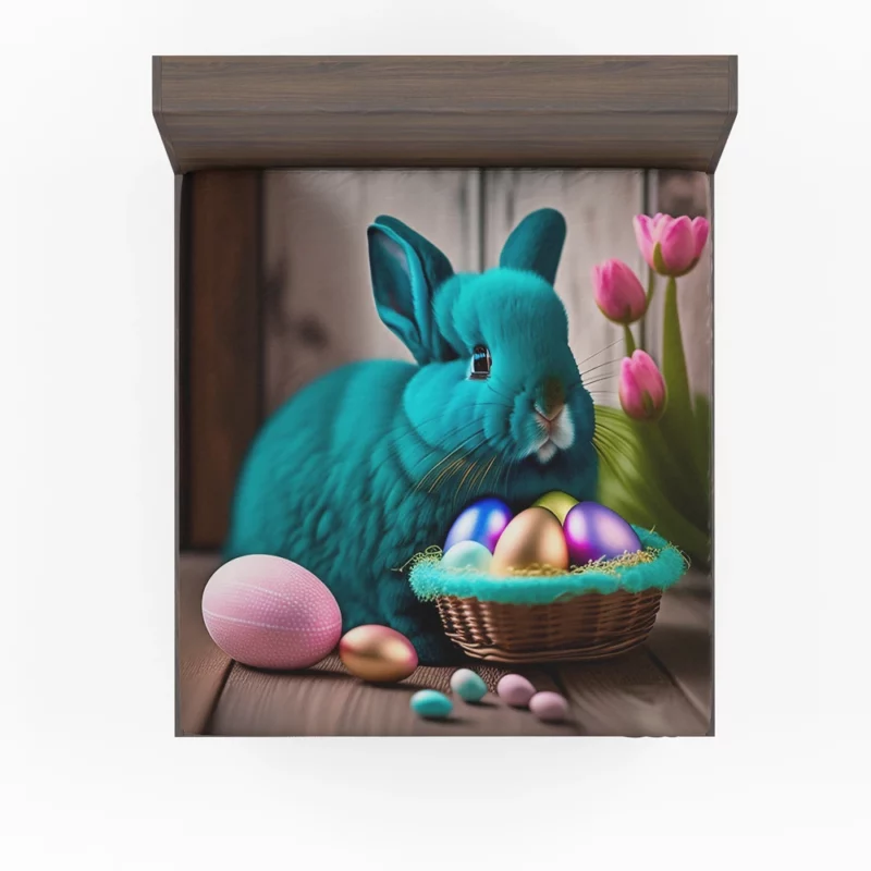 Blue Bunny With Easter Basket Fitted Sheet