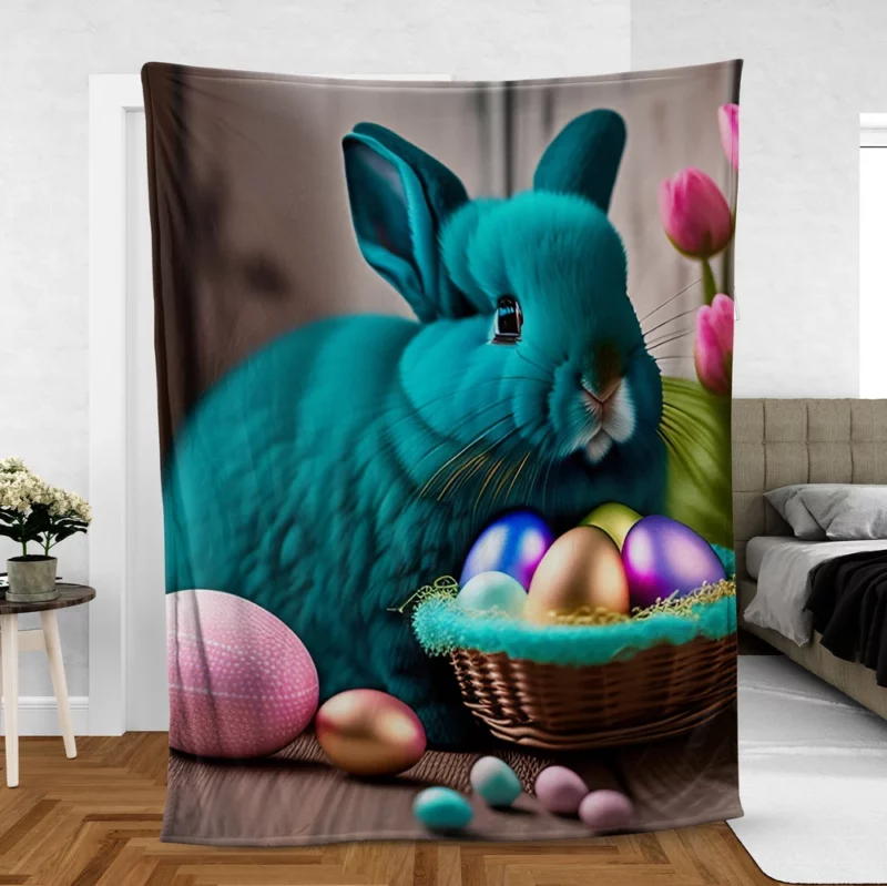 Blue Bunny With Easter Basket Fleece Blanket