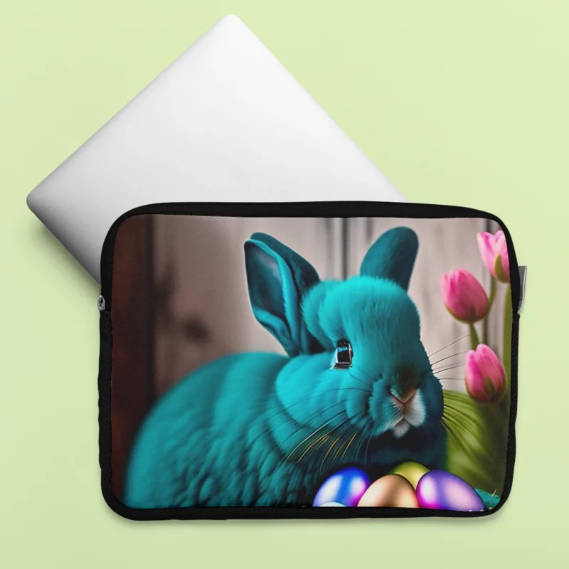 Blue Bunny With Easter Basket Laptop Sleeve