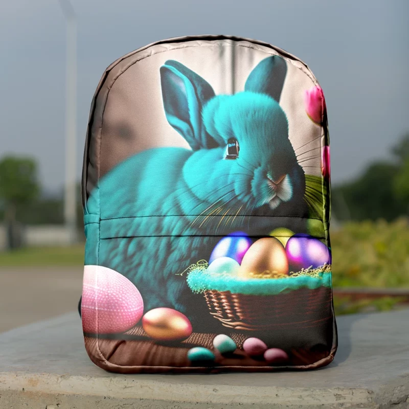 Blue Bunny With Easter Basket Minimalist Backpack