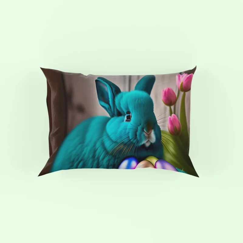 Blue Bunny With Easter Basket Pillow Case