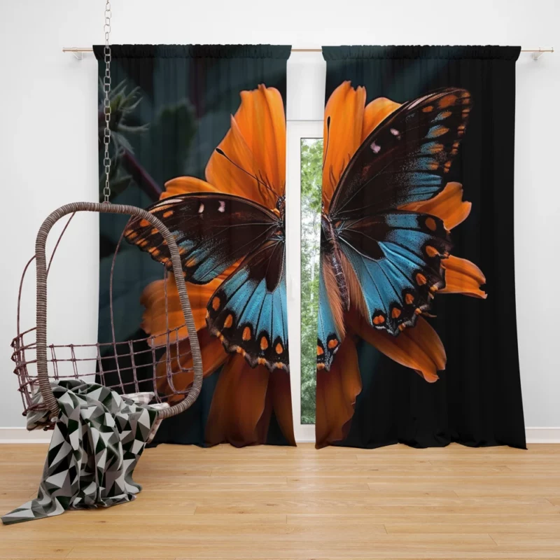 Blue Butterfly in the Garden Window Curtain