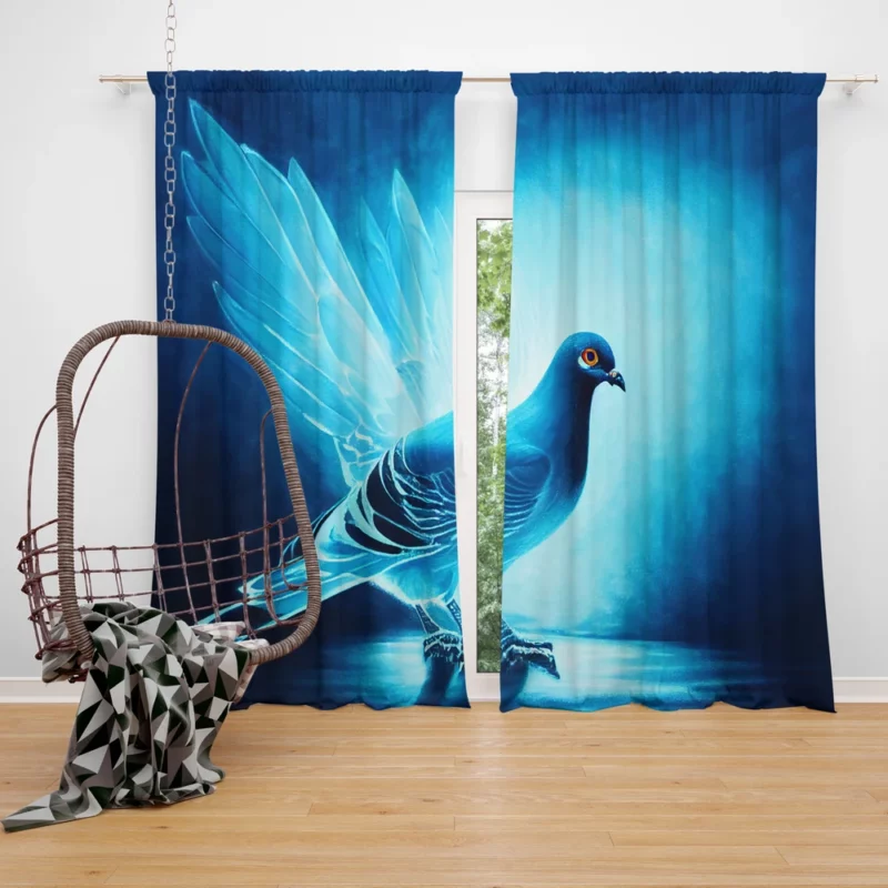 Blue Dove Cub Painting Window Curtain