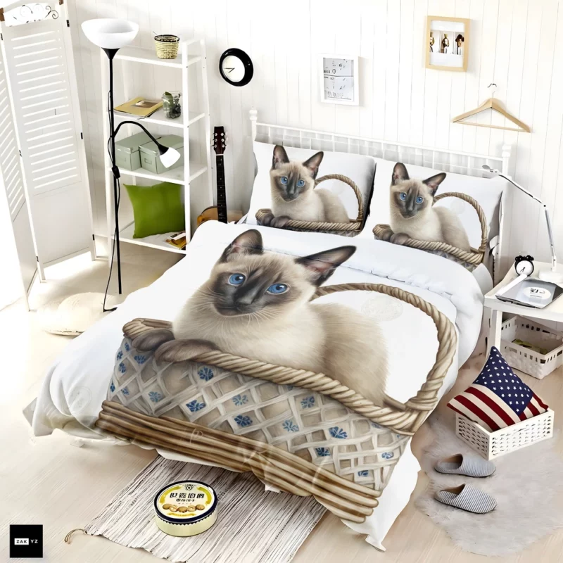 Blue Eyed Cat in Basket Bedding Set