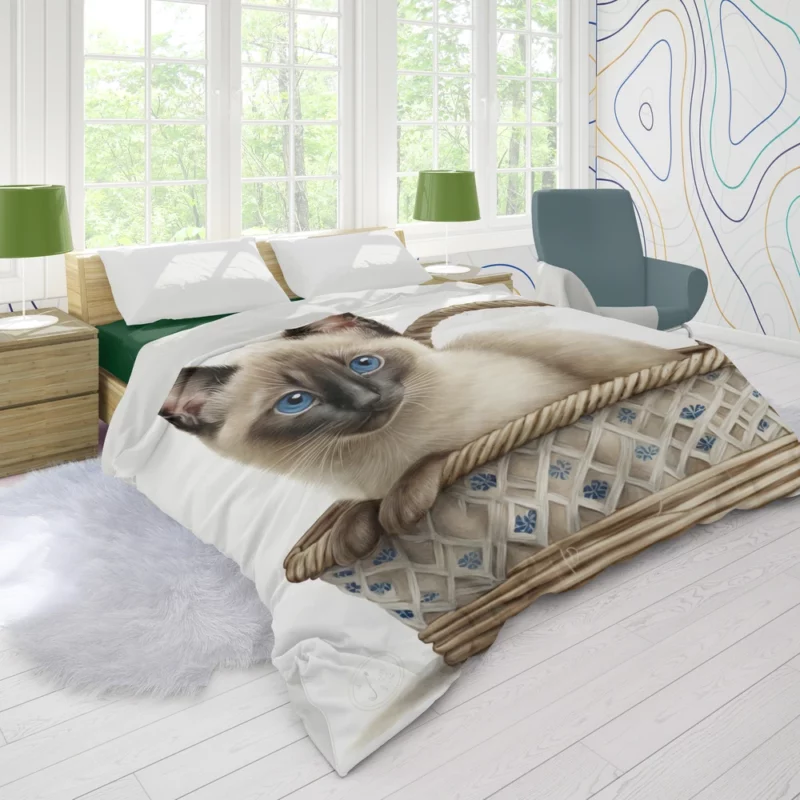 Blue Eyed Cat in Basket Duvet Cover