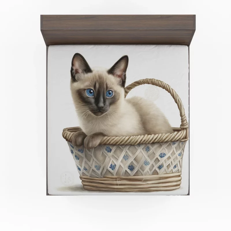 Blue Eyed Cat in Basket Fitted Sheet