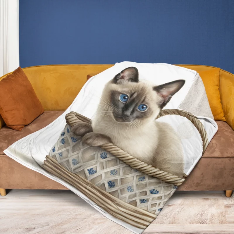 Blue Eyed Cat in Basket Fleece Blanket 1