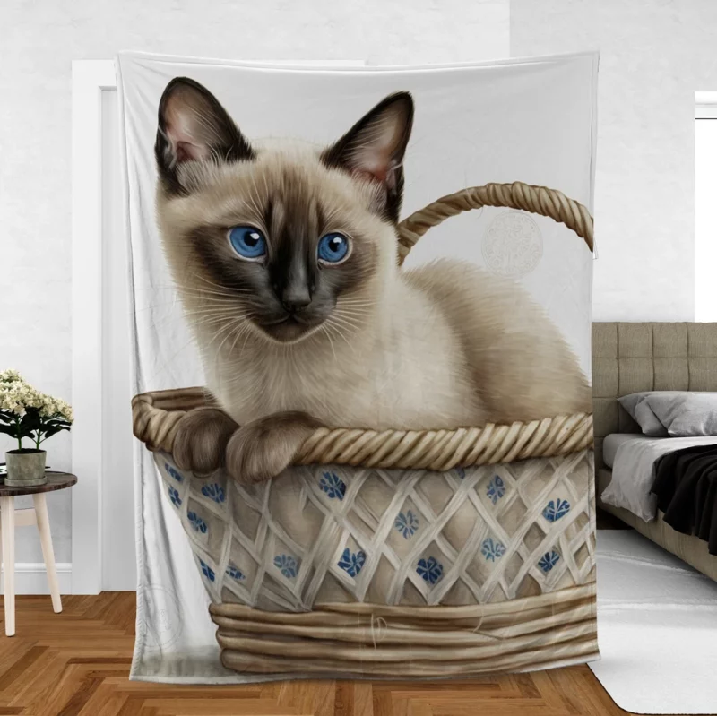 Blue Eyed Cat in Basket Fleece Blanket