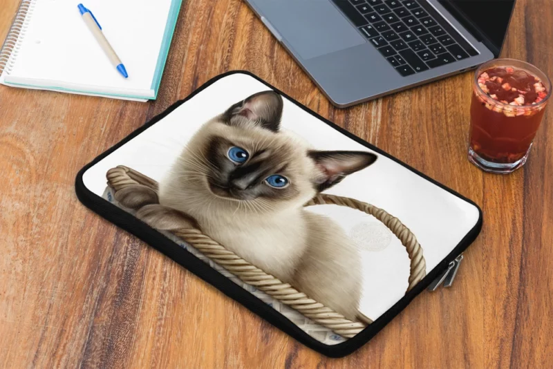 Blue Eyed Cat in Basket Laptop Sleeve 2