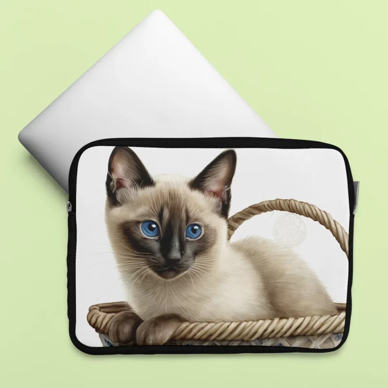 Blue Eyed Cat in Basket Laptop Sleeve