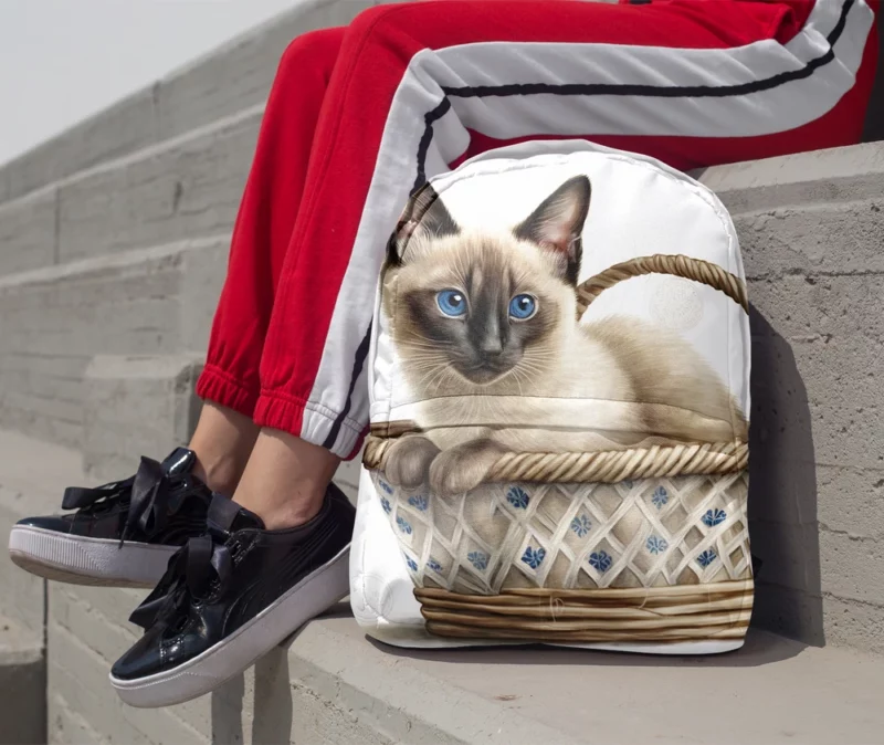 Blue Eyed Cat in Basket Minimalist Backpack 1