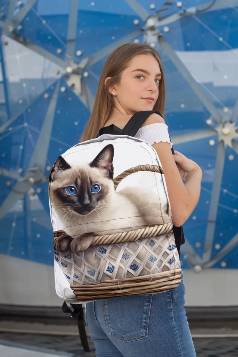 Blue Eyed Cat in Basket Minimalist Backpack 2