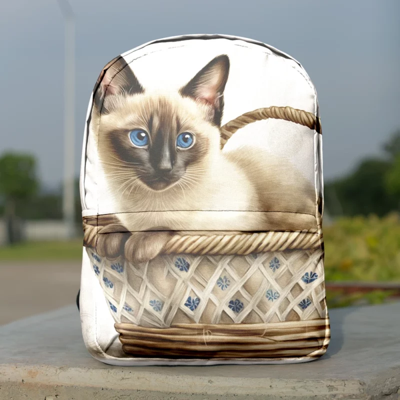 Blue Eyed Cat in Basket Minimalist Backpack