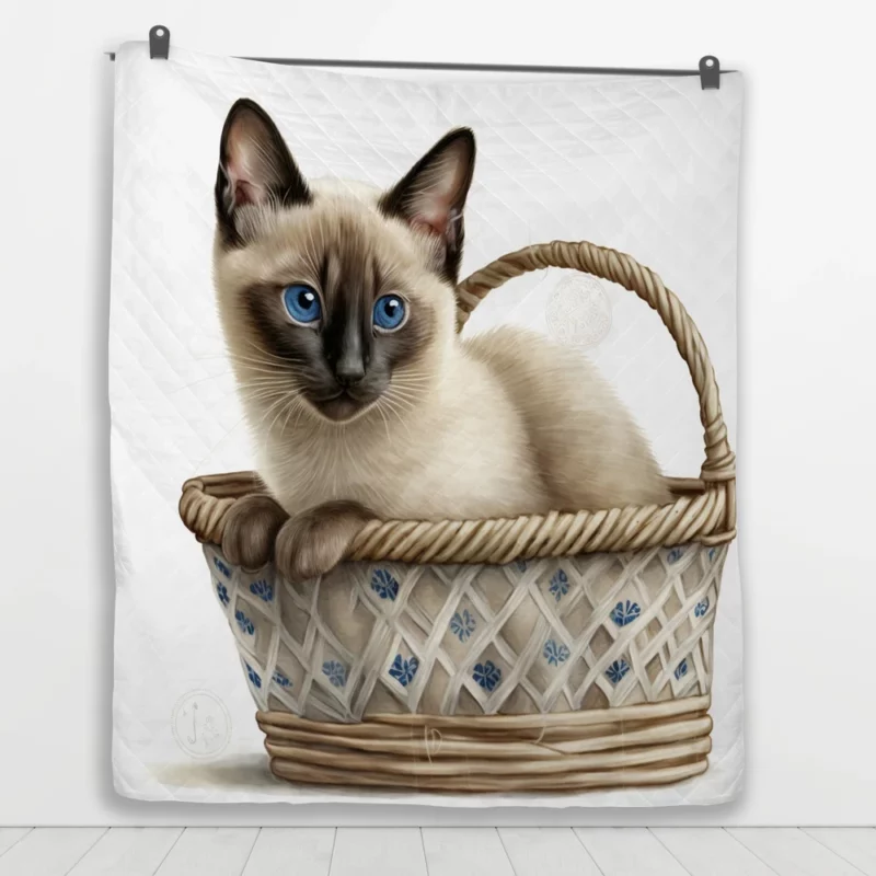 Blue Eyed Cat in Basket Quilt Blanket 1