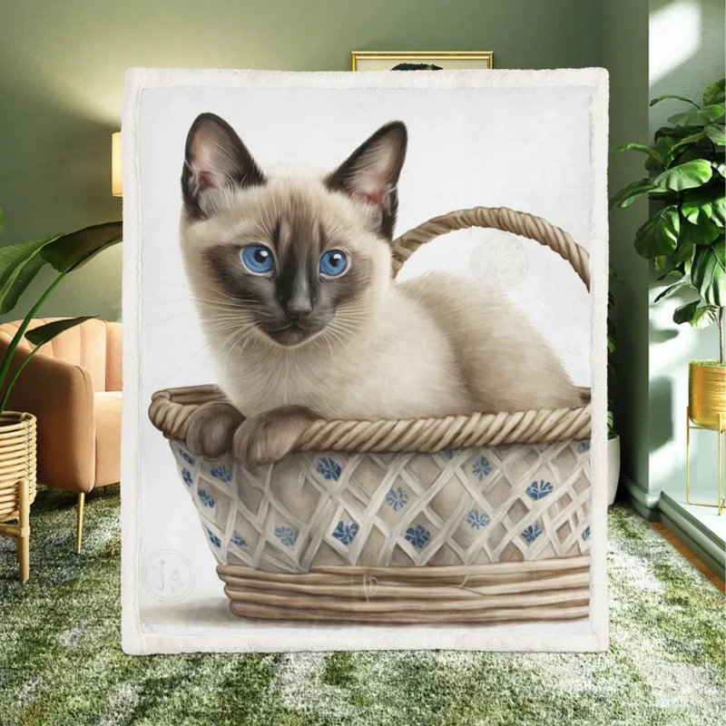 Blue Eyed Cat in Basket Sherpa Fleece Blanket