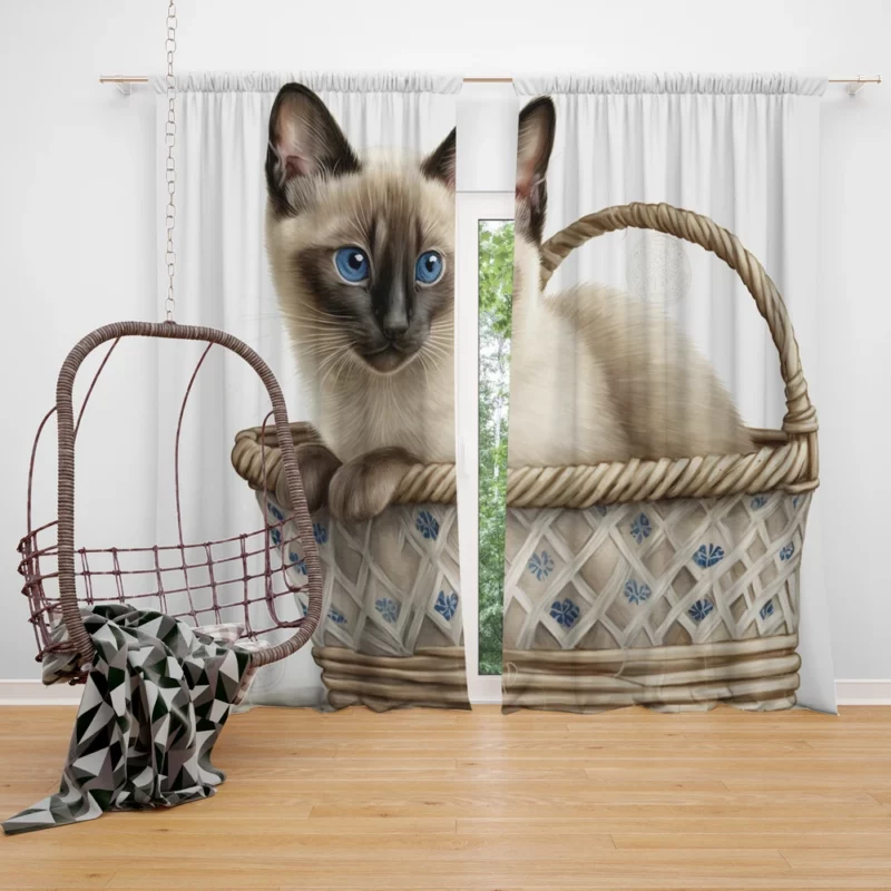 Blue Eyed Cat in Basket Window Curtain