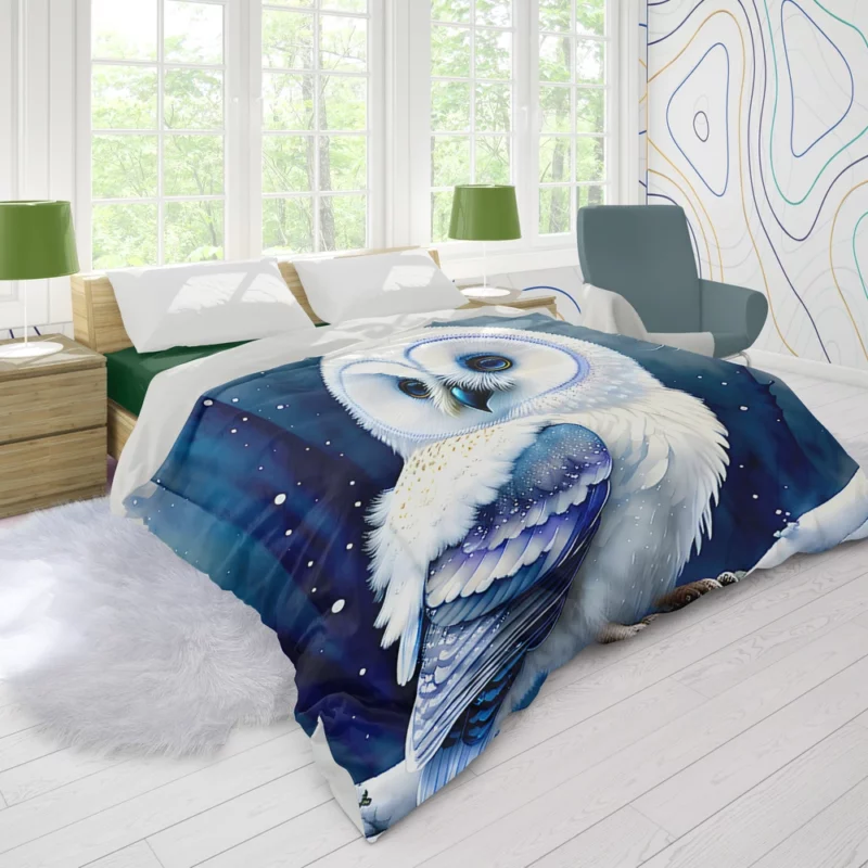 Blue Eyed Owl Painting Duvet Cover