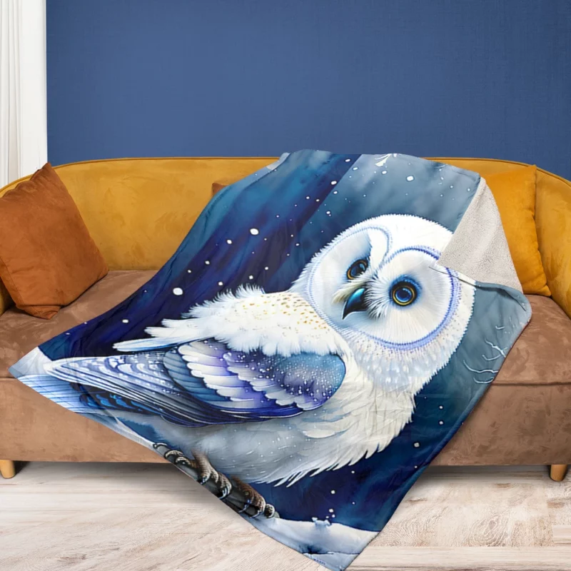 Blue Eyed Owl Painting Fleece Blanket 1