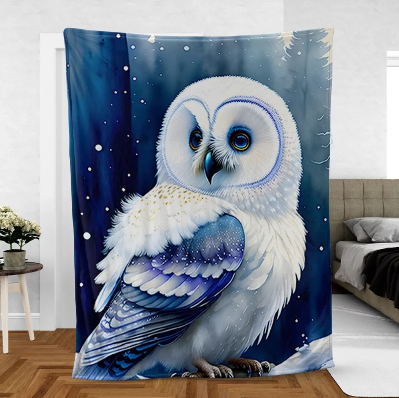 Blue Eyed Owl Painting Fleece Blanket