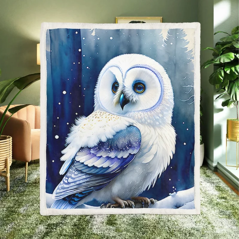 Blue Eyed Owl Painting Sherpa Fleece Blanket