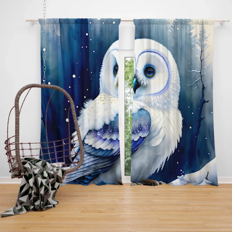 Blue Eyed Owl Painting Window Curtain