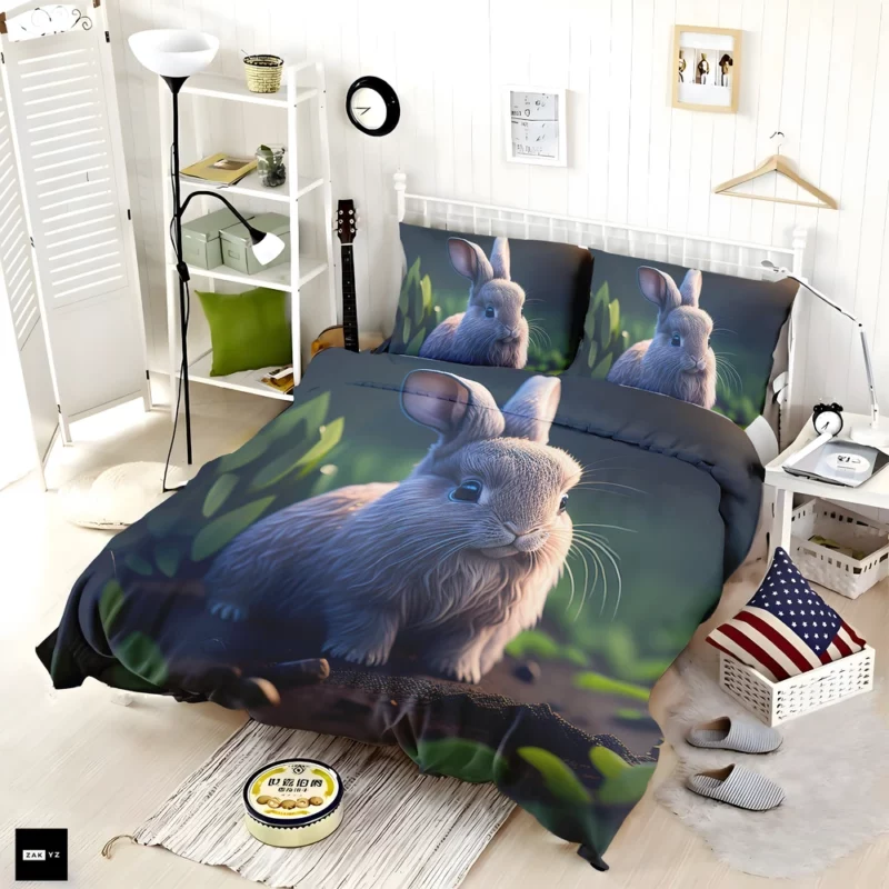 Blue Eyed Rabbit Portrait Bedding Set