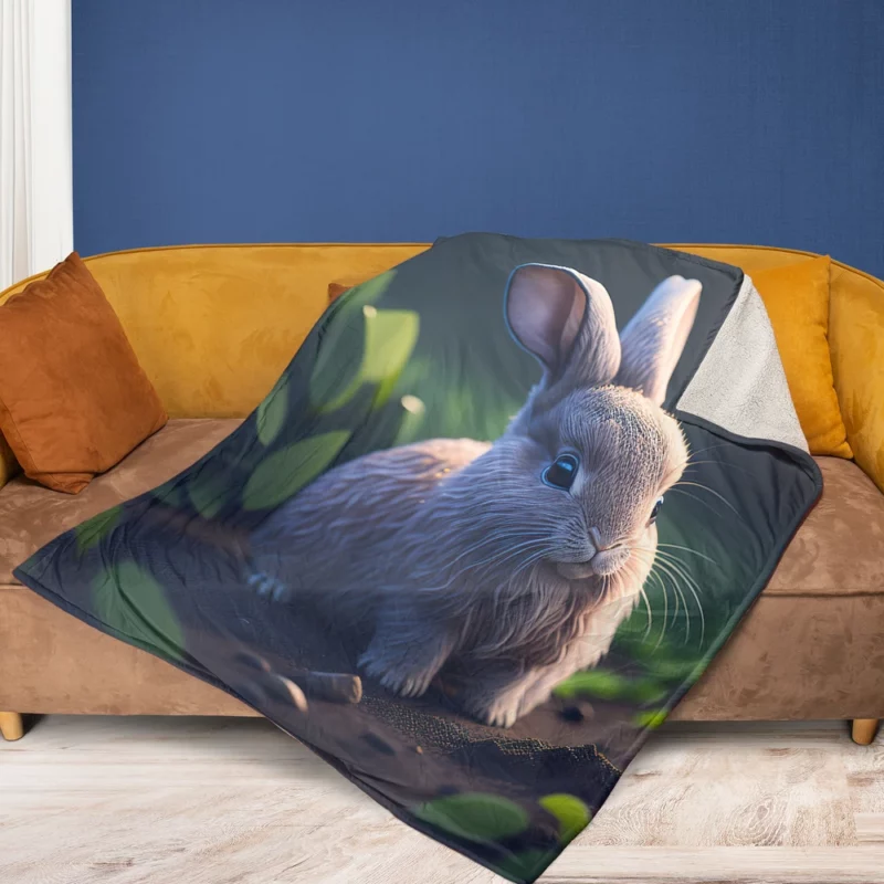 Blue Eyed Rabbit Portrait Fleece Blanket 1