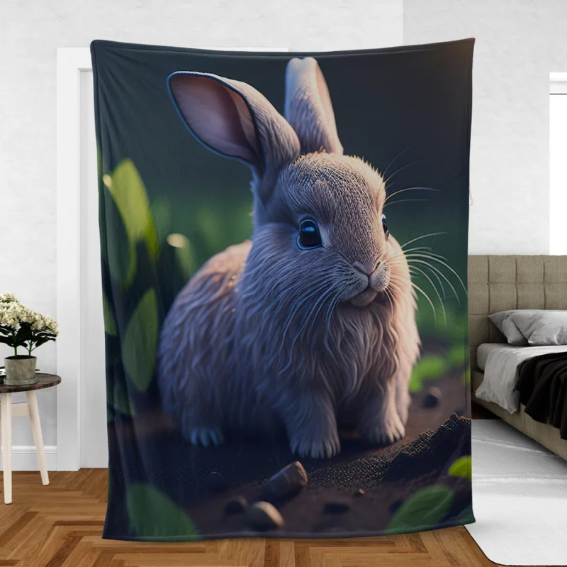 Blue Eyed Rabbit Portrait Fleece Blanket