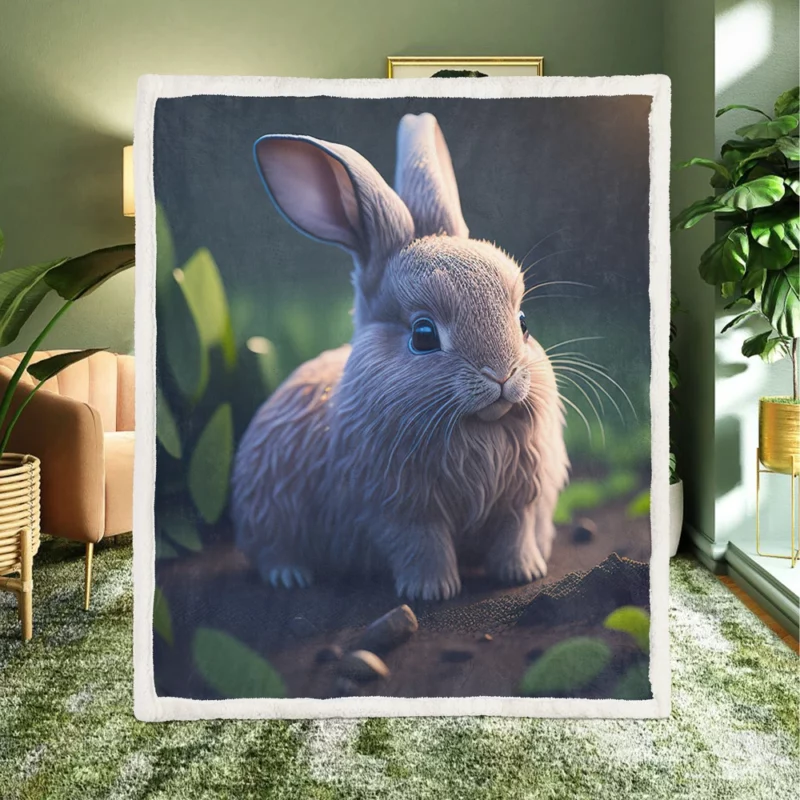 Blue Eyed Rabbit Portrait Sherpa Fleece Blanket