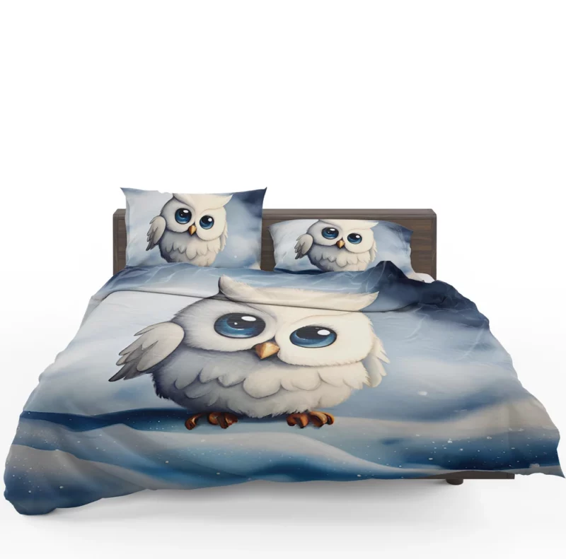 Blue Eyed Snowy Owl on Snow Bedding Set 1