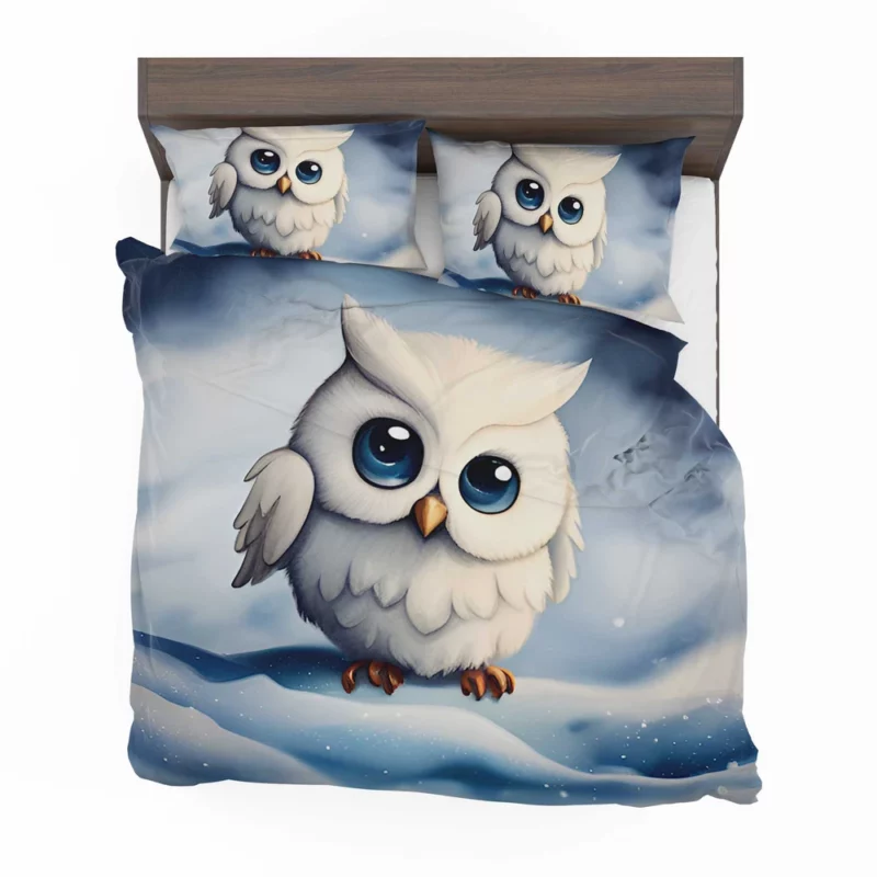 Blue Eyed Snowy Owl on Snow Bedding Set 2