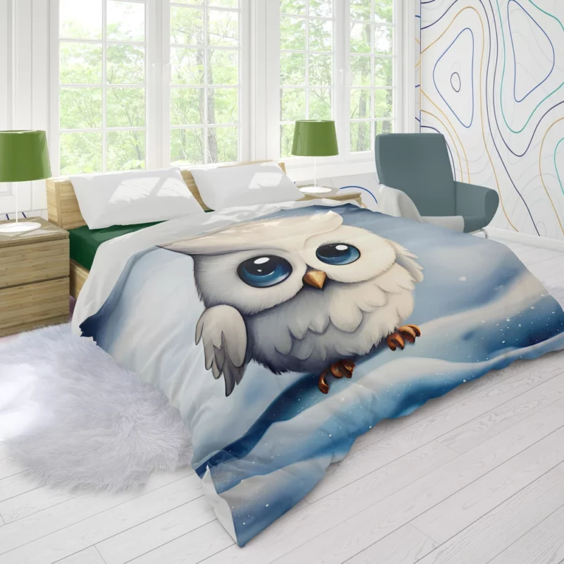 Blue Eyed Snowy Owl on Snow Duvet Cover