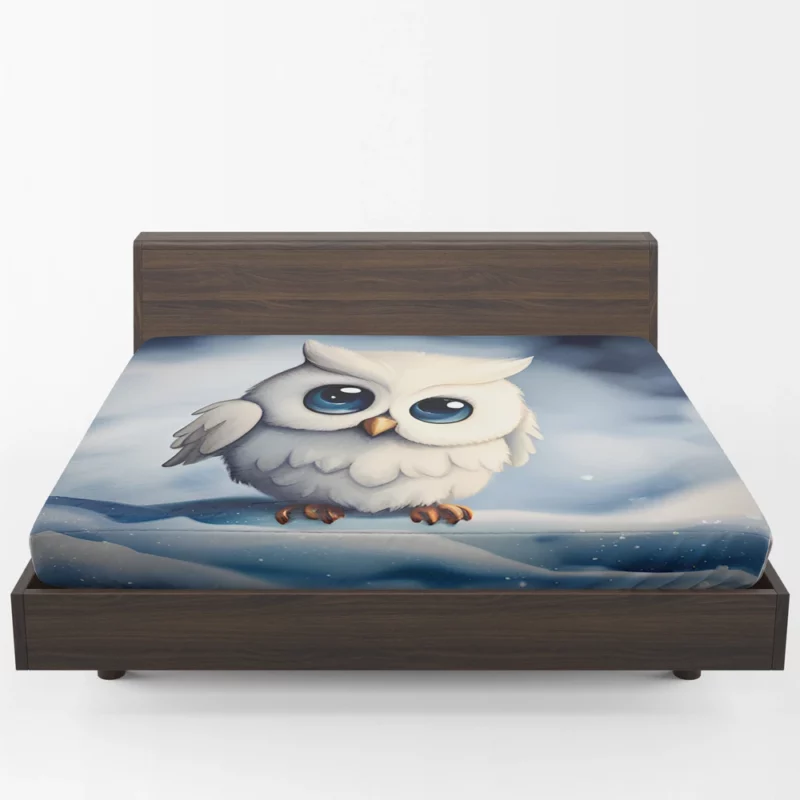 Blue Eyed Snowy Owl on Snow Fitted Sheet 1