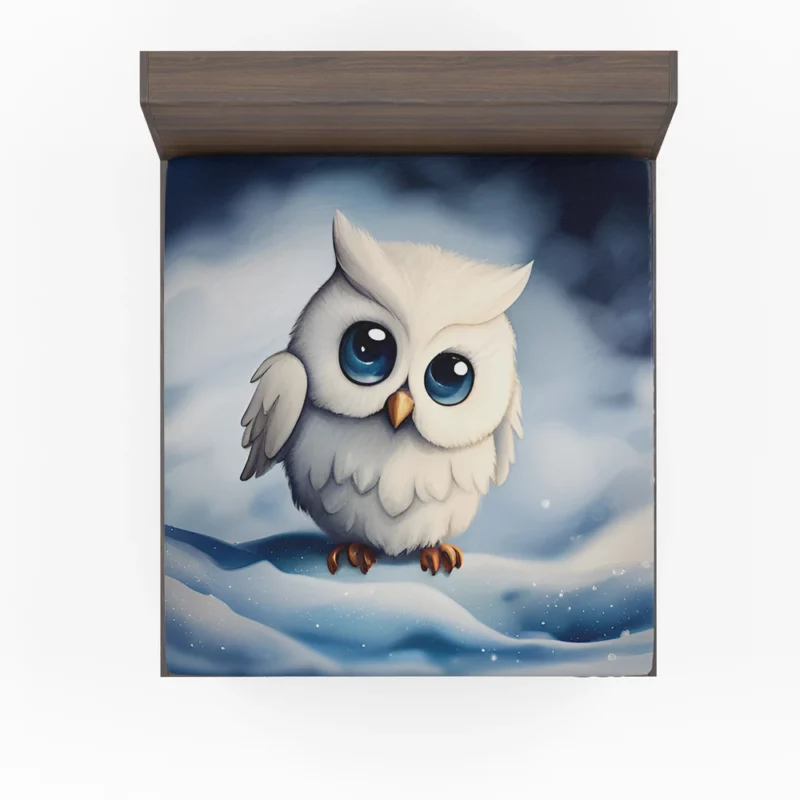 Blue Eyed Snowy Owl on Snow Fitted Sheet