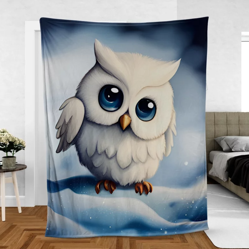 Blue Eyed Snowy Owl on Snow Fleece Blanket