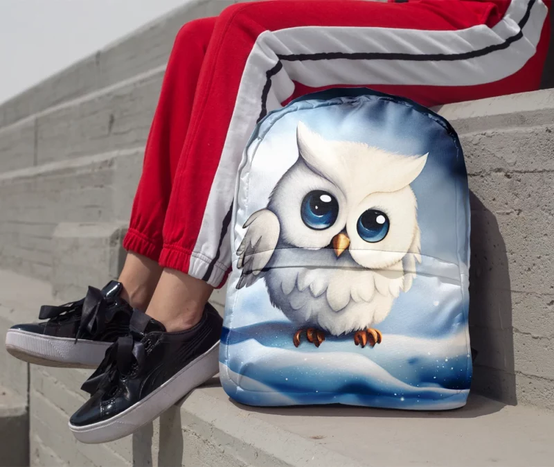 Blue Eyed Snowy Owl on Snow Minimalist Backpack 1