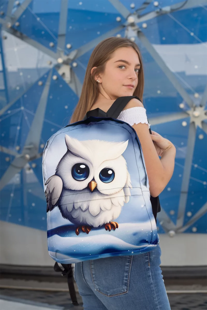 Blue Eyed Snowy Owl on Snow Minimalist Backpack 2