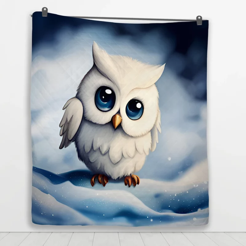 Blue Eyed Snowy Owl on Snow Quilt Blanket 1