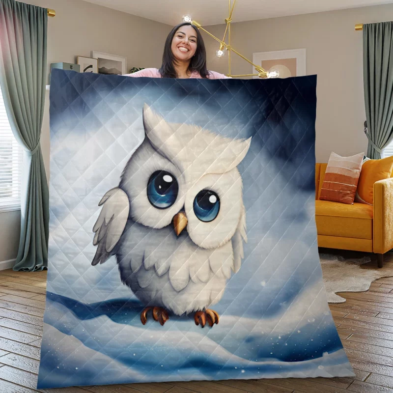 Blue Eyed Snowy Owl on Snow Quilt Blanket