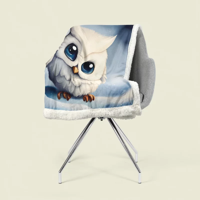 Blue Eyed Snowy Owl on Snow Sherpa Fleece Blanket 1