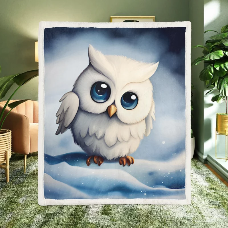 Blue Eyed Snowy Owl on Snow Sherpa Fleece Blanket