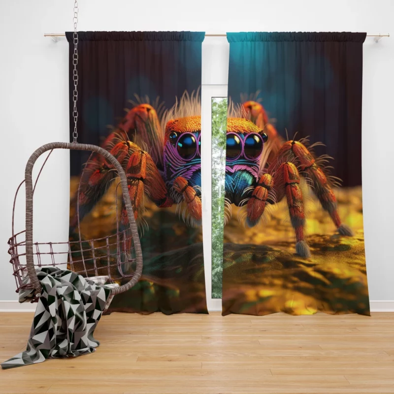 Blue Eyed Spider on Rock Window Curtain