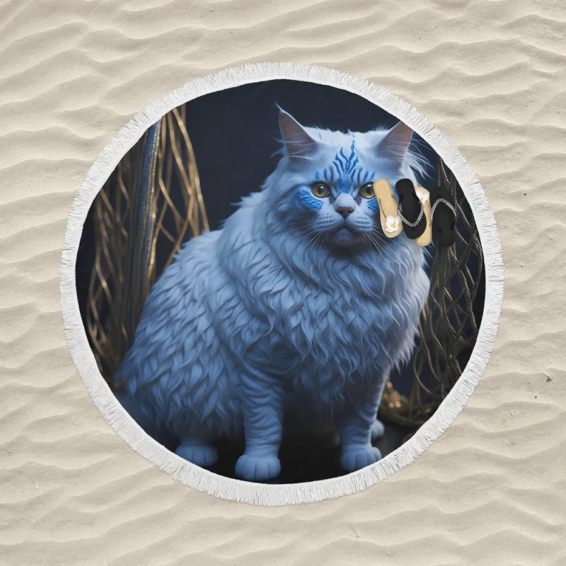 Blue Eyed Tabby Cat Round Beach Towel