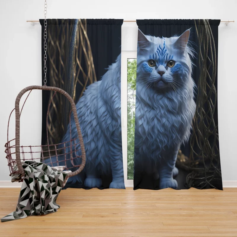 Blue Eyed Tabby Cat Window Curtain