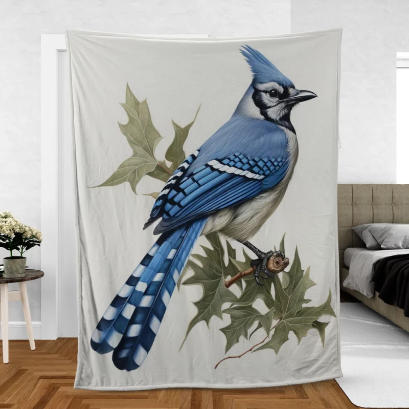 Blue Jay Sitting on Branch Fleece Blanket