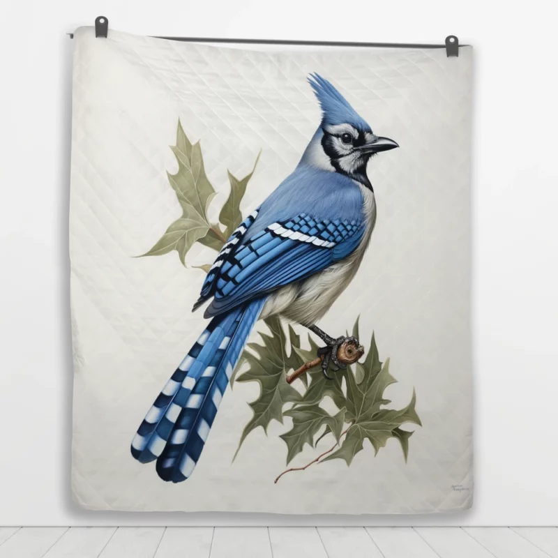 Blue Jay Sitting on Branch Quilt Blanket 1