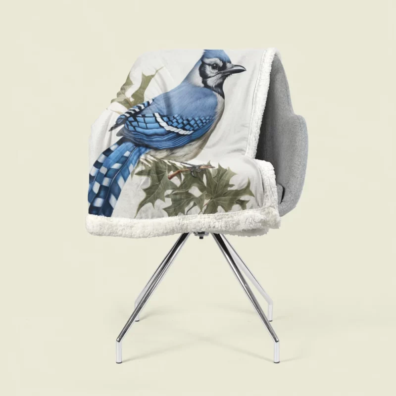 Blue Jay Sitting on Branch Sherpa Fleece Blanket 1