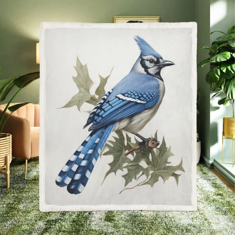 Blue Jay Sitting on Branch Sherpa Fleece Blanket