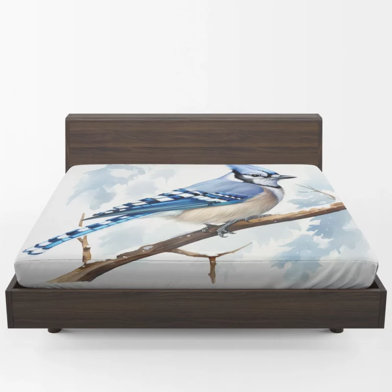 Blue Jay Sitting on Tree Limb Fitted Sheet 1