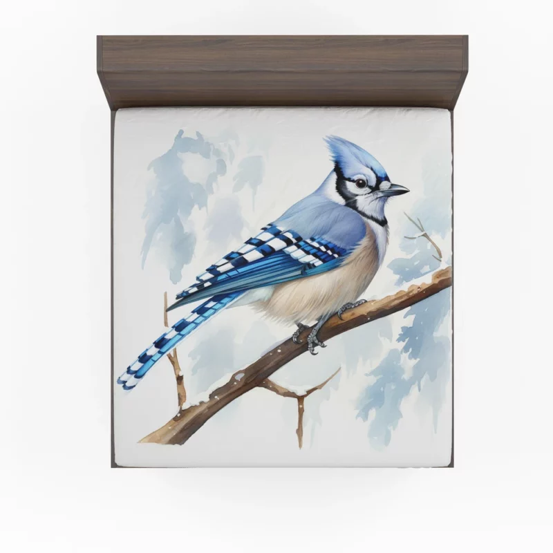 Blue Jay Sitting on Tree Limb Fitted Sheet